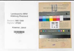 Entnazifizierung Jakob Kraemer , geb. 30.12.1901 (Bahnsekretaer)