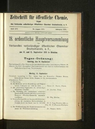 18. ordentliche Hauptversammlung des Verbandes selbstständiger öffentlicher Chemiker Deutschlands, e. V., am 14. und 15. September 1912 in Breslau.