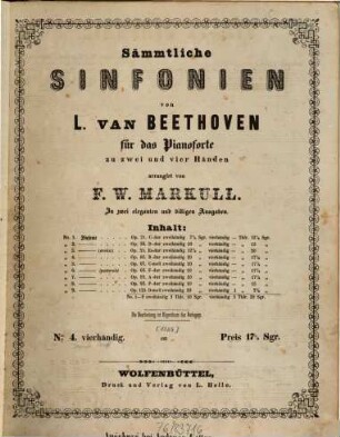 Sämmtliche Sinfonien, 1,4. Vierte Sinfonie: op. 60; B-Dur. - Pl.-Nr. 192. - 51 S.