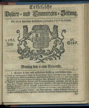 45. Stueck, Montag den 10ten Novembr. 1766