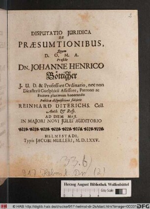 Disputatio Iuridica De Praesumtionibus