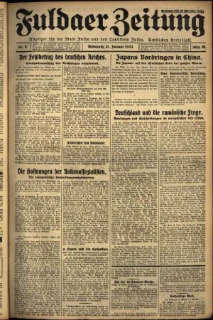 Erste Ausgabe vom Mittwoch, den 11. Januar 1933.