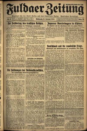 Erste Ausgabe vom Mittwoch, den 11. Januar 1933.