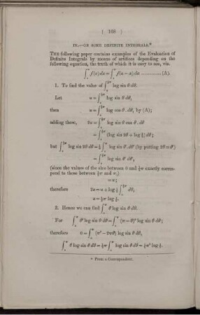 IV. On some definite integrals.