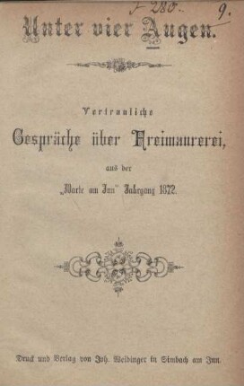 Unter vier Augen : vertrauliche Gespräche über Freimaurerei