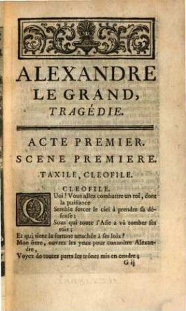 Alexandre Le Grand : Tragédie