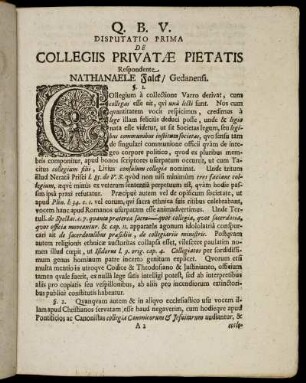 Disputatio Prima De Collegiis Privatæ Pietatis.