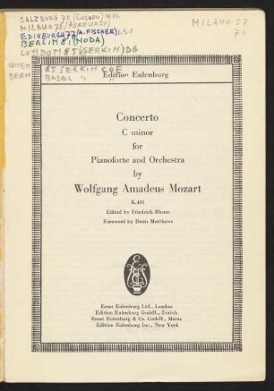 Concerto C minor for pianoforte and orchestra : K. 491