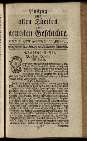 XXVIII. Stük. Coburg, den 10. Jul. 1751.