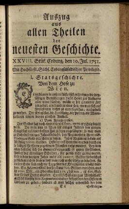 XXVIII. Stük. Coburg, den 10. Jul. 1751.