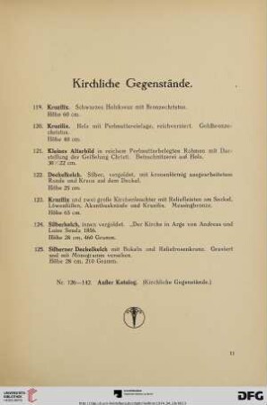 Kirchliche Gegenstände (Nr. 119-125)