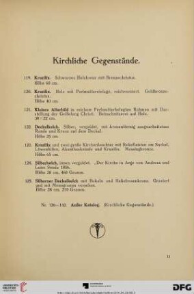 Kirchliche Gegenstände (Nr. 119-125)