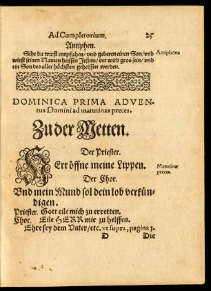 Dominica Prima Adventus Domini ad matutinas preces.