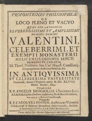Propositiones Philosophicae De Loco Pleno Et Vacuo