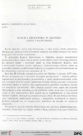 42: Kaplica Królewska w gdańsku : fakty i wątpliwości