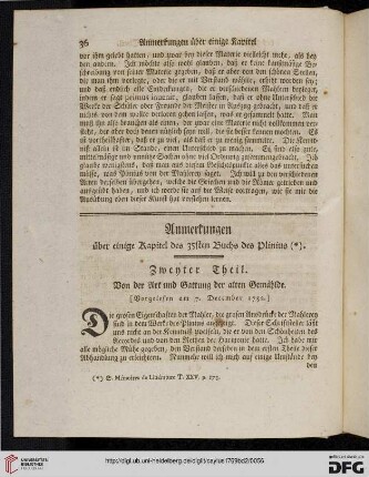 Anmerkungen über einige Kapitel des 35sten Buchs des Plinius. Zweyter Theil. Von der Art und Gattung der alten Gemählde