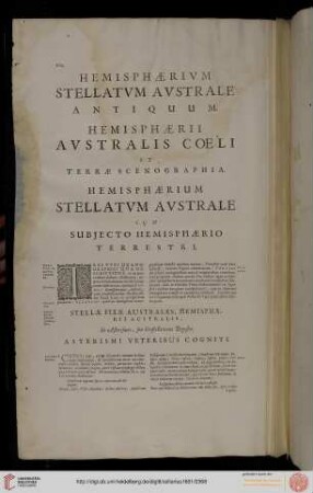 Hemisphaerium Stellatum Australe Antiquum; Hemisphaerii Australis Coeli & Terrae Scenographia; Hemisphaerium Stellatum Australe cum subjecto Hemisphaerio Terrestri