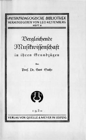 Vergleichende Musikwissenschaft in ihren Grundzügen