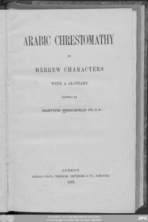 Arabic chrestomathy in Hebrew characters with a glossary