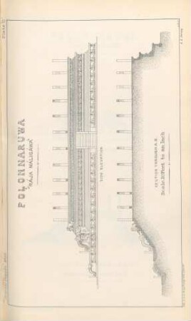 Plate C. Polonnaruwa. "Rája Máligáwa". Side elevation. Section through A.B.