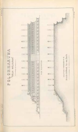 Plate C. Polonnaruwa. "Rája Máligáwa". Side elevation. Section through A.B.