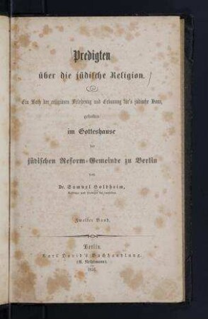 In: Predigten über die jüdische Religion ; Band 2