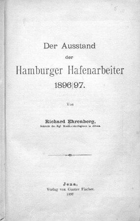 Der Ausstand der Hamburger Hafenarbeiter 1896/97