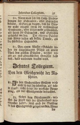 Zehntes Collegium. Von dem Gleichgewicht der Maschinen.