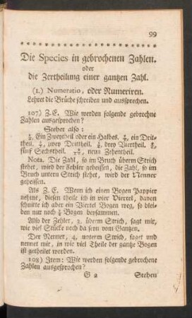 Die Species in gebrochenen Zahlen. oder die Zertheilung einer gantzen Zahl