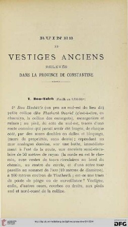 Sér. 5.2=45.1911: Ruines et vestiges anciens relevés dans la province de Constantine