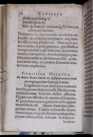 Consilium Octavum. In dolore dextri lateris ex inflammationa renis dextri pro quodam Generoso domino
