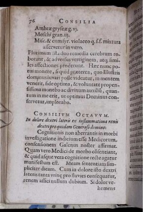Consilium Octavum. In dolore dextri lateris ex inflammationa renis dextri pro quodam Generoso domino