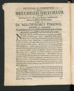 Membr. I. proponens Tum Historiae Nexum & Occasionem, tum Loci huius Analysin Logicam & tractandorum Synopsin.