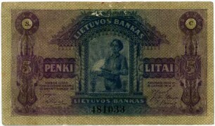 Geldschein, 5 Litai, 1922