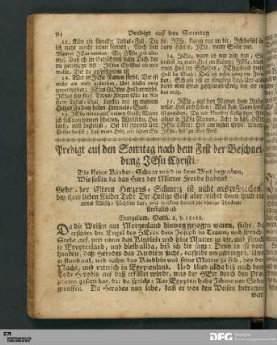Predigt auf den Sonntag nach dem Fest der Beschneidung JEsu Christi.