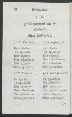 §. IX. - 3.ª Conjugaçaõ dos Verbos em "ir"