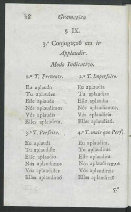 §. IX. - 3.ª Conjugaçaõ dos Verbos em "ir"