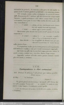 XXXI. Corrispondenze in affari contenziosi