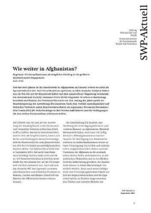 Wie weiter in Afghanistan? : regionale Wiederaufbauteams als möglicher Einstieg in ein größeres internationales Engagement