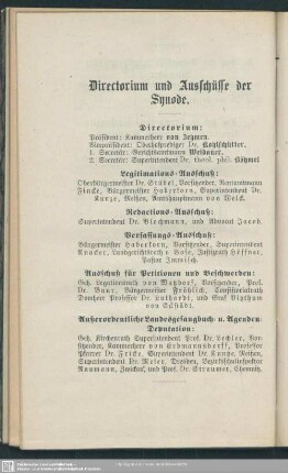 Directorium und Ausschüsse der Synode.
