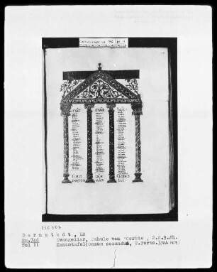 Evangeliar mit Capitulare, Palastschule Karls des Kahlen — Kanon II, Folio 11recto