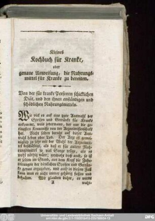 Von der für kranke Personen schicklichen Diät, und den ihen anständigen und schädlichen Nahrungsmitteln.