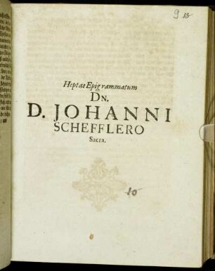 Heptas Epigrammatum Dn. D. Johanni Schefflero Sacra
