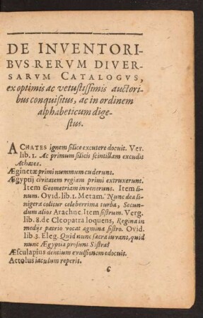 De Inventoribus Rerum Diversarum Catalogus