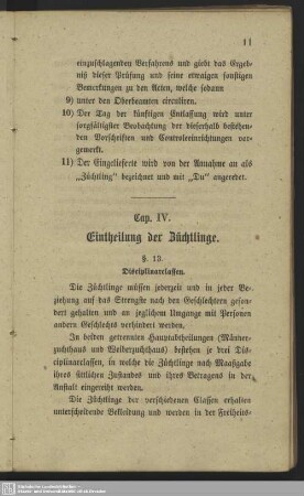 Cap. IV. Eintheilung der Züchtlinge