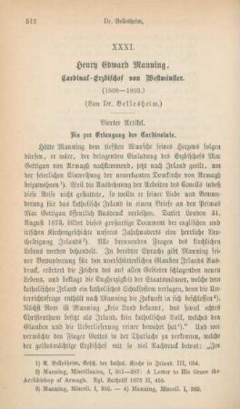 512-532 Henry Edward Manning, Cardinal-Erzbischof von Westminster (1808-1892) : IV.