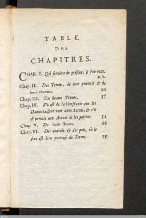 Table des chapitres.