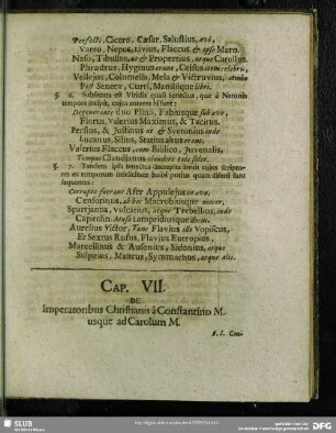 Cap. VII. De Imperatoribus Christianis a Constantino M. usque ad Carolum M.