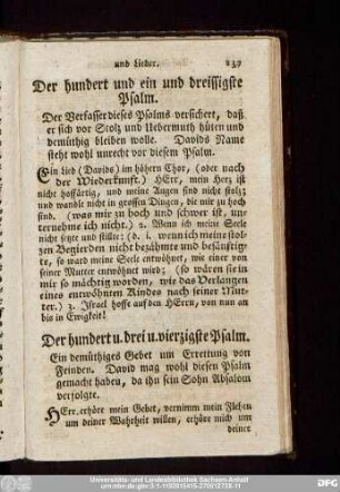 Der hundert u. drei u. vierzigste Psalm.