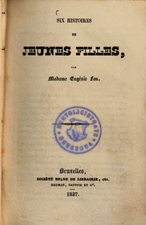 Six Histoires De Jeunes Filles